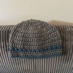 Gray and Blue Crochet Beanie